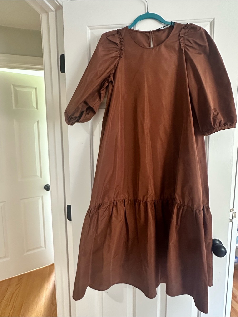 Zara Brown Puff Sleeve Tiered Dress